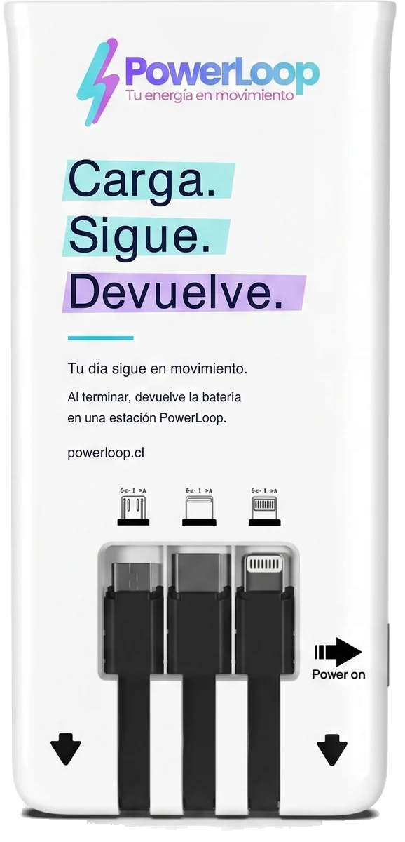 Batería portátil PowerLoop blanca con cables integrados
